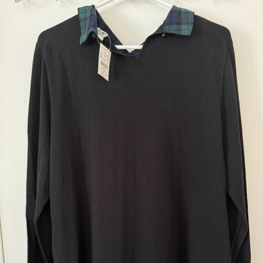 J.Crew Plaid Black Watch Pattern Woven Collar Sweater Women's Size XL NWT